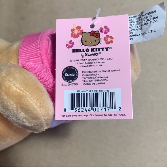 Hello Kitty HAWAII 6” Plush DOLL Light Pink White Flower Lei Sarong Sanrio NWT - Picture 3 of 4